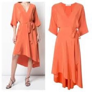 Diane von Furstenberg 100% Silk Wrap Midi Dress | Orange | Size Small